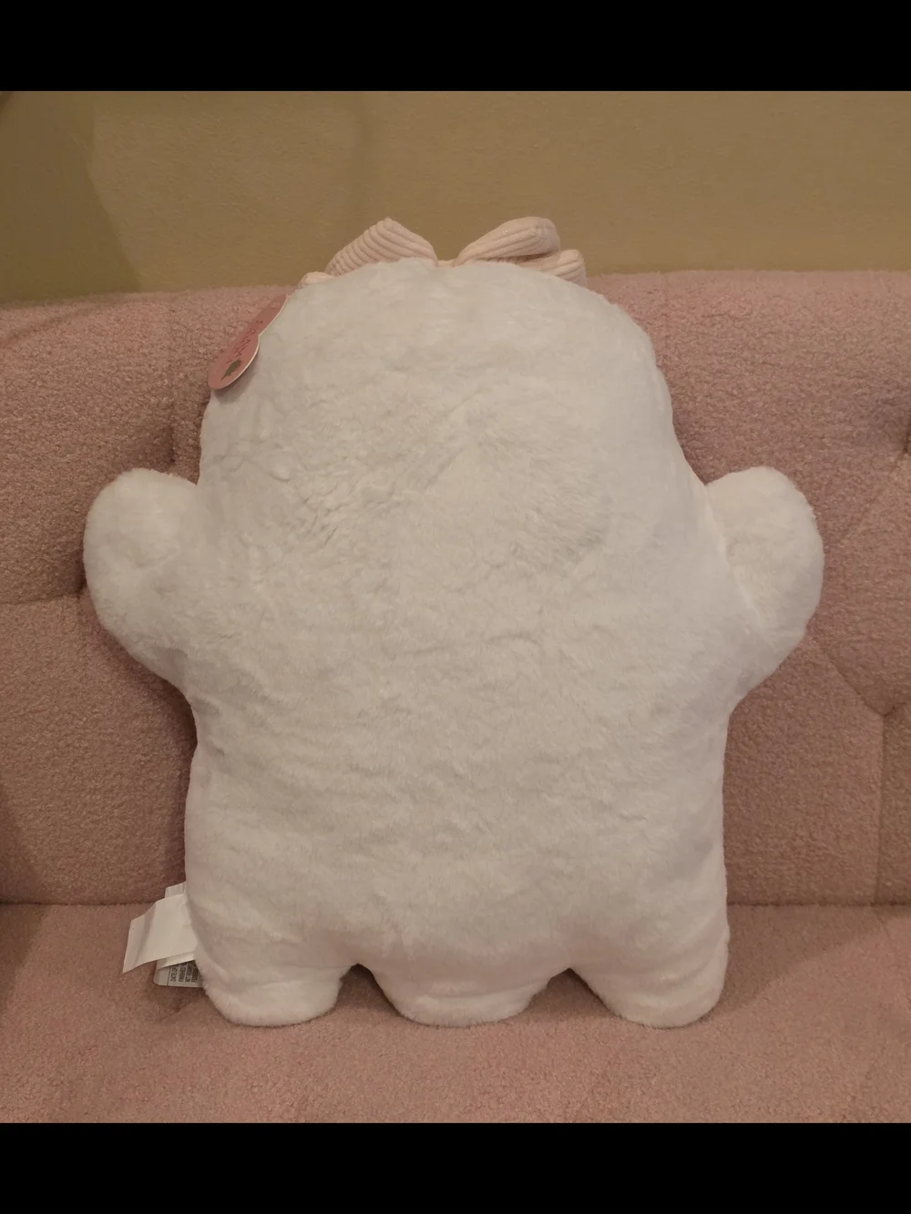 Cute White Plush 'BOO' Ghost Pillow with Pink Bow